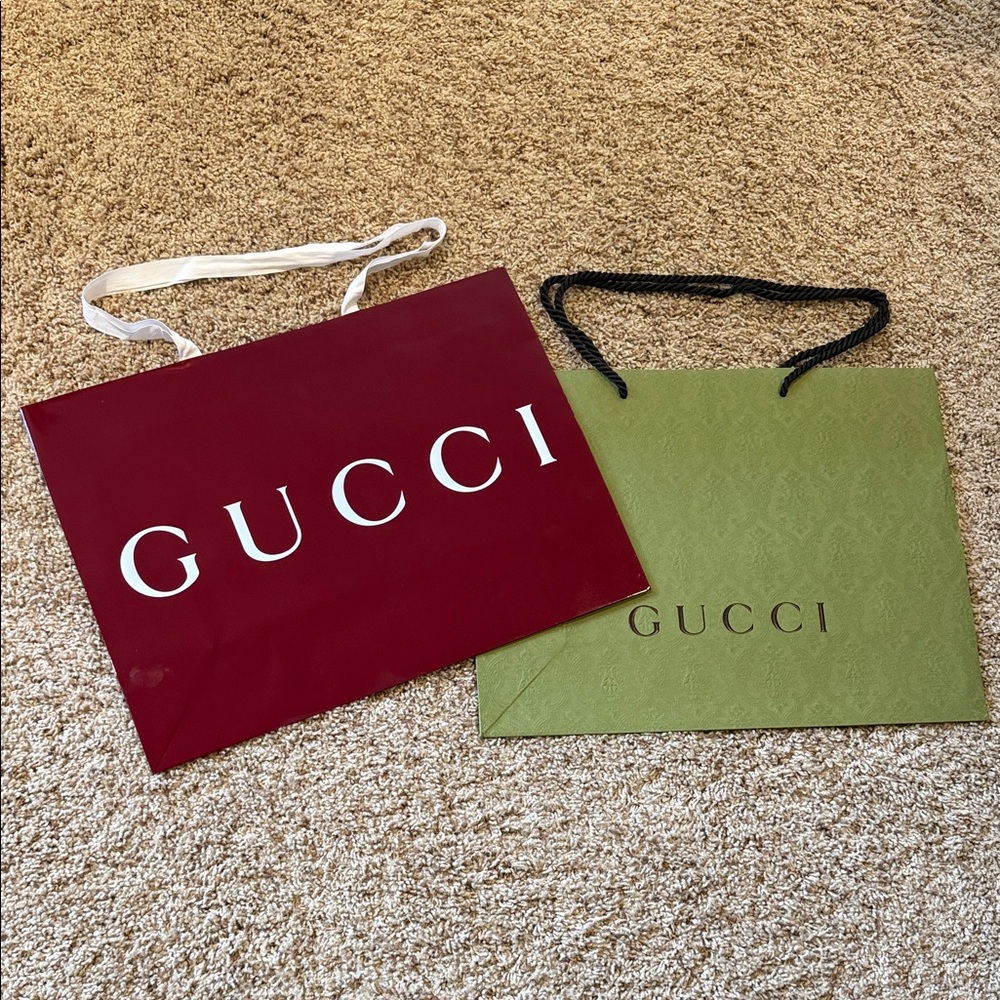 Gucci Burgundy and Green Shopping Bags